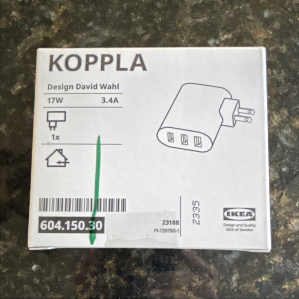 IKEA KOPPLA 3-Port USB Wall Charger 17W 3.4A Model 604.150.30